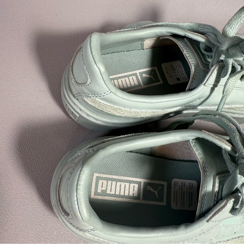 Puma Basket Mint Green Patent Leather Platform Sneakers - Picture 7 of 9
